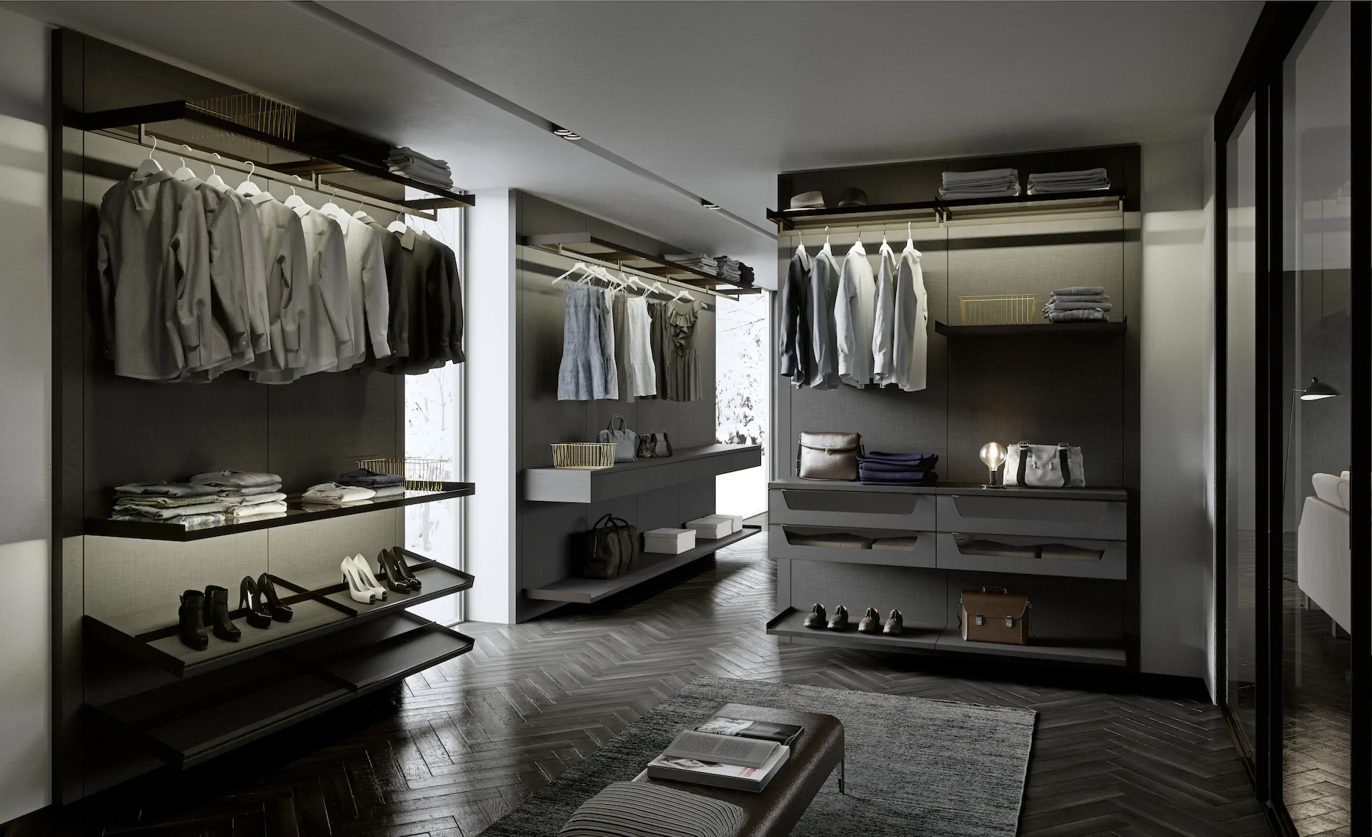 ARAN wardrobe and closet system with organized storage and coordinated finishes