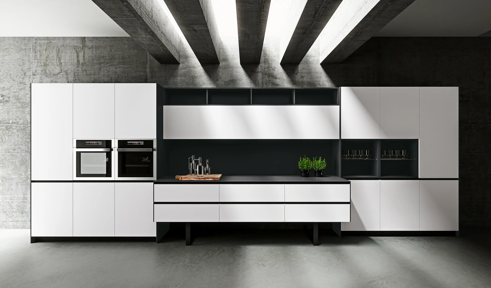 ARAN modern Italian kitchen with island and handleless cabinetry at KI Atelier Vancouver