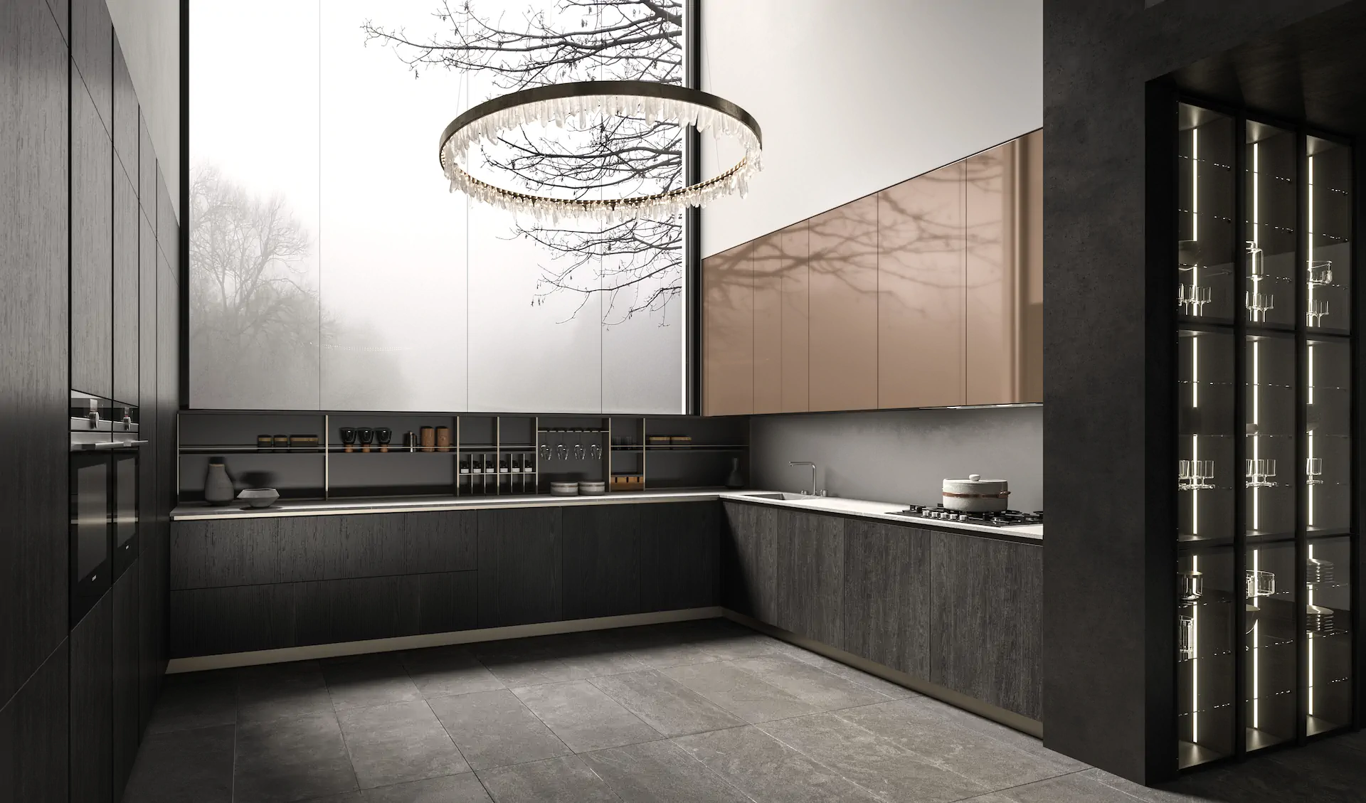 ARAN kitchen interior with cabinetry, island planning, integrated appliances, and coordinated finishes